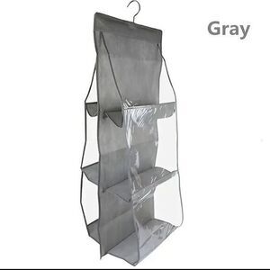 Hanging Purse Hand Bag Organizer Storage, Gray Transparent Holds‎ 6 Hang Bags